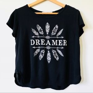 “Dreamer” Cropped Graphic T Black Feather Western